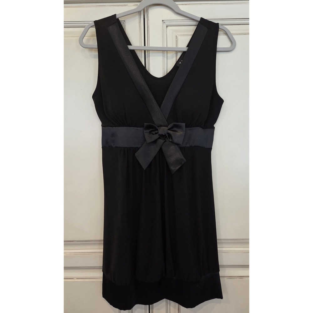 Vtg Taboo Black Party Dress Women's Med Lg Bow V Neck 90s‎ Y2k